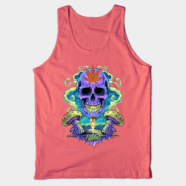 Purple Cannabis Skull with Mushrooms Tank Top by FlylandDesigns